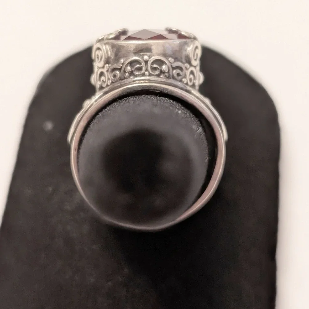 Sarda‎ Bali Sterling Silver 925 Pear Shaped Pink Purple Quartz Filigree Ring 7